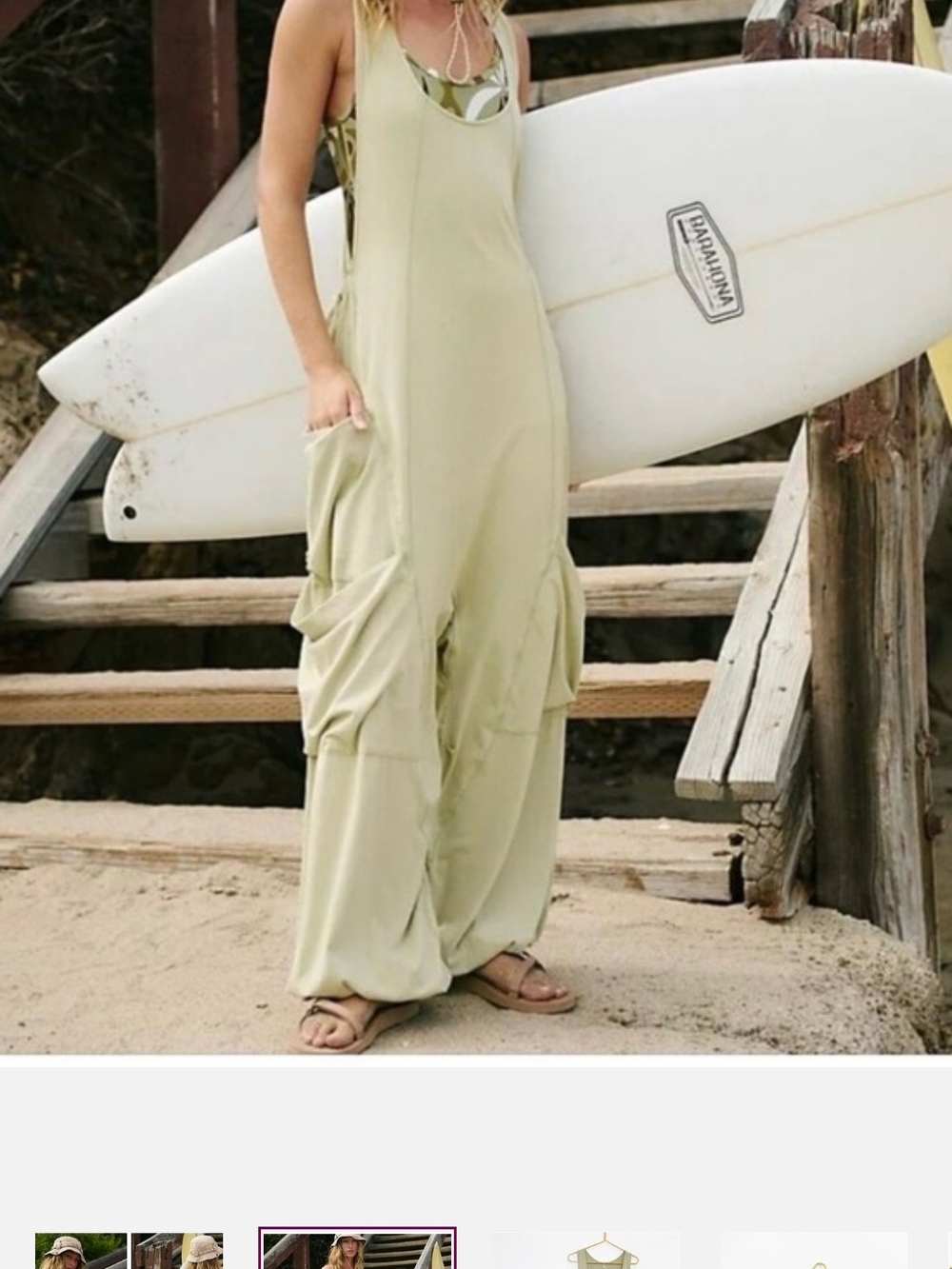 Free People Infinity Onesies Light Olive Green Wide-Leg Jumpsuit